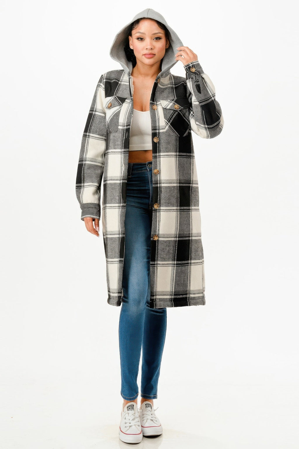 Hooded Plaid Coat
