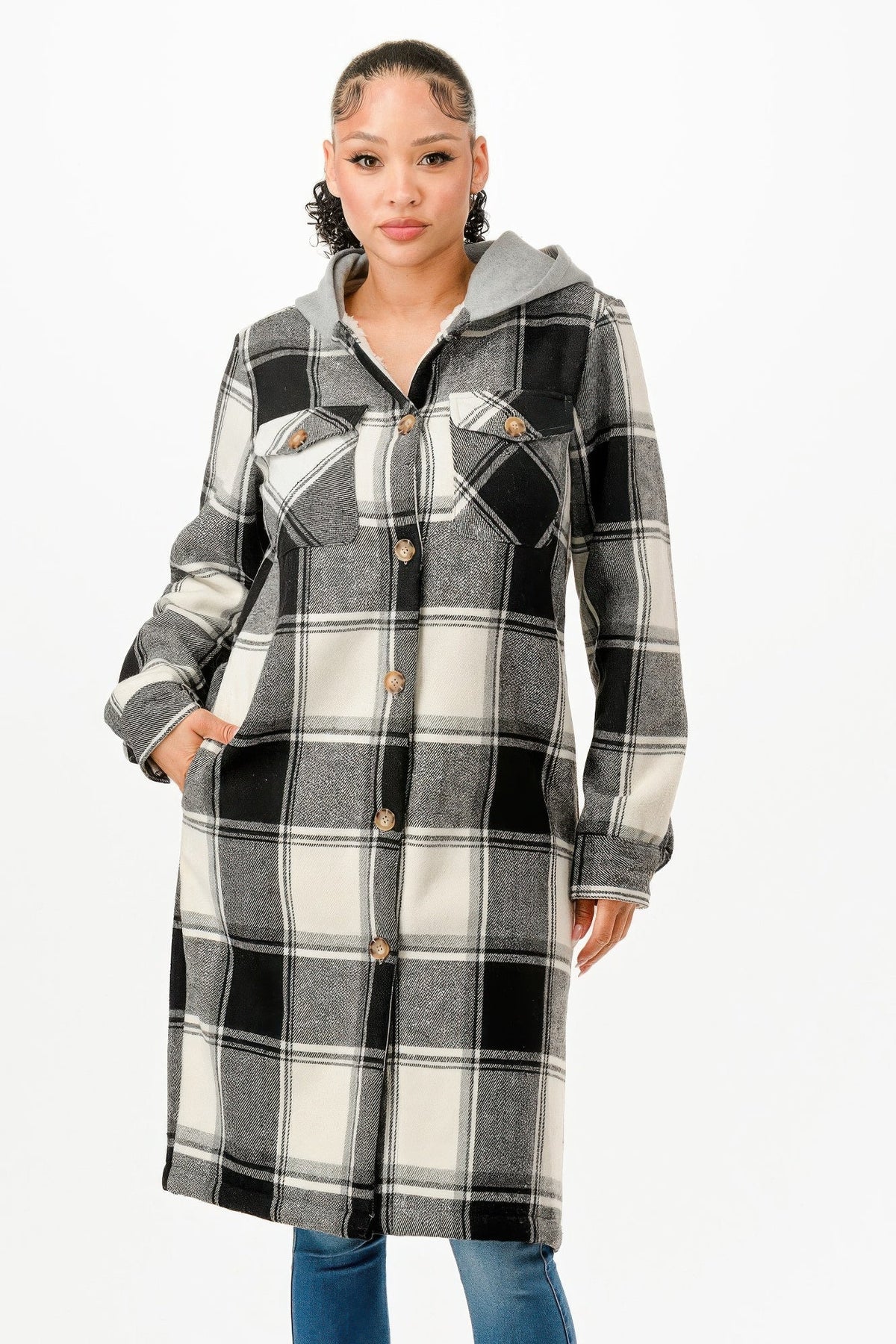Hooded Plaid Coat