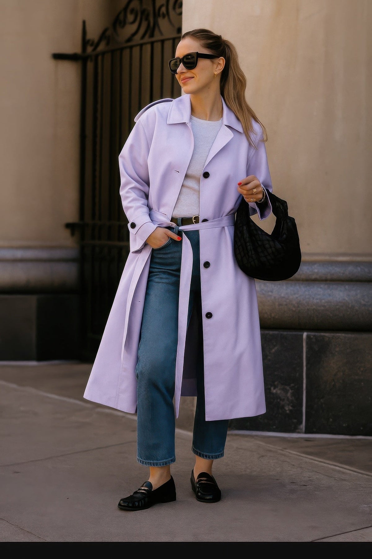 Solid Long Sleeve Trench Coat Woman Lined